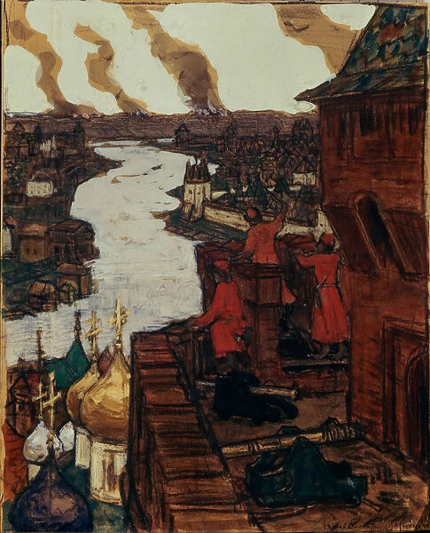 Tatars are coming! End of XIVth century, 1909. Artist: Vasnetsov, Appolinari Mikhaylovich (1856-1933)