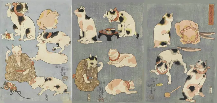 Framed Print : Tatoe zukushi no uchi (Illustrated Proverbs with Cats), 1852. Creator: Kuniyoshi, Utagawa (1797-1861) Framed Print : Tatoe zukushi no uchi (Illustrated Proverbs with Cats), 1852. Creator: Kuniyoshi, Utagawa (1797-1861)