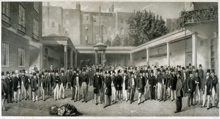 Framed Print : Tattersalls Horse Sale Yard at Hyde Park Corner, London, pre 1865 (1870). Artist Framed Print : Tattersalls Horse Sale Yard at Hyde Park Corner, London, pre 1865 (1870). Artist