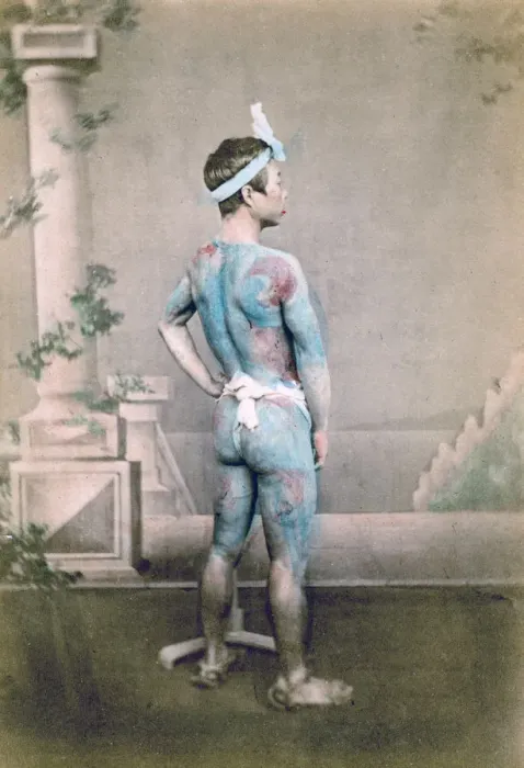 Framed Print : Tattooed Japanese groom (betto), Japan, 1882. Artist: Felice Beato Framed Print : Tattooed Japanese groom (betto), Japan, 1882. Artist: Felice Beato