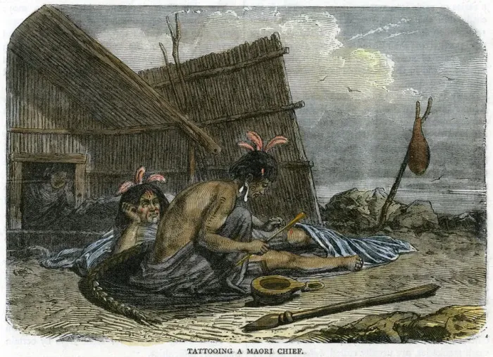 Framed Print : Tattooing a Maori Chief, New Zealand, c1875 Framed Print : Tattooing a Maori Chief, New Zealand, c1875