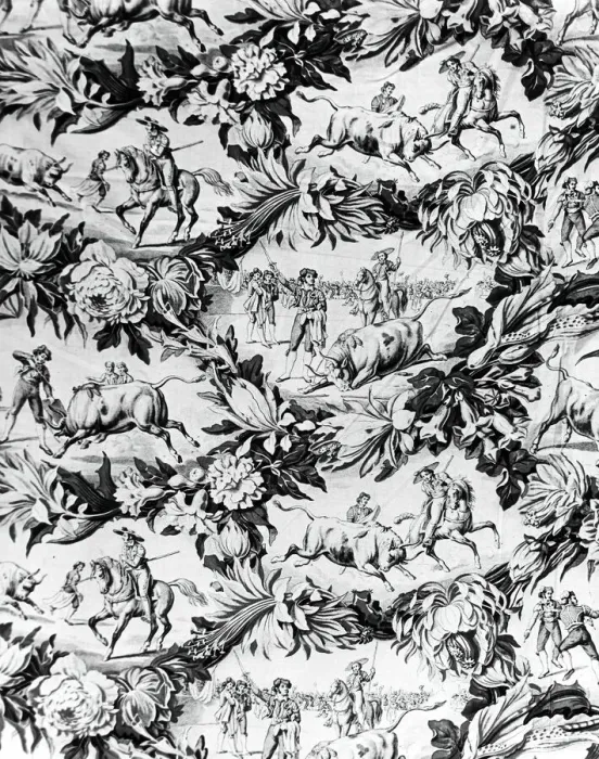 Framed Print : Tauromachie (The Bull Fight) (Furnishing Fabric), England, c. 1840. Creator: Unknown Framed Print : Tauromachie (The Bull Fight) (Furnishing Fabric), England, c. 1840. Creator: Unknown