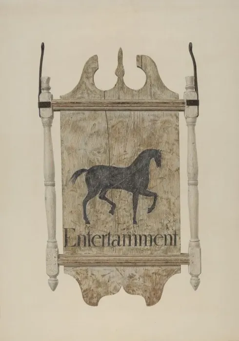 Framed Print : Tavern Sign (Black Horse Tavern), c. 1940. Creator: John Matulis Framed Print : Tavern Sign (Black Horse Tavern), c. 1940. Creator: John Matulis