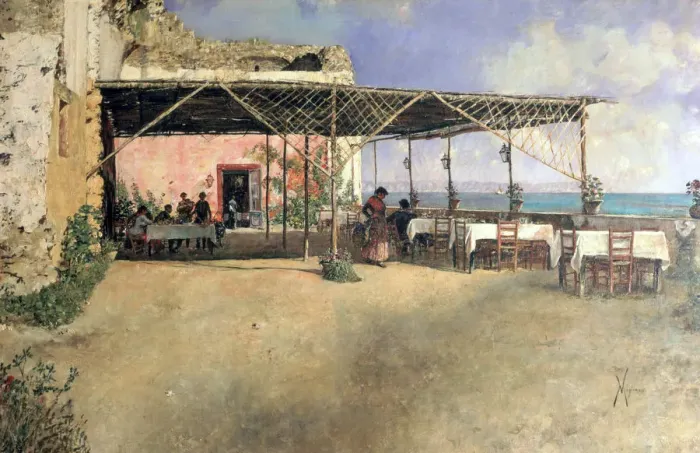 Framed Print : Taverna at Posillipo, 1886. Artist: Vincenzo Migliaro Framed Print : Taverna at Posillipo, 1886. Artist: Vincenzo Migliaro