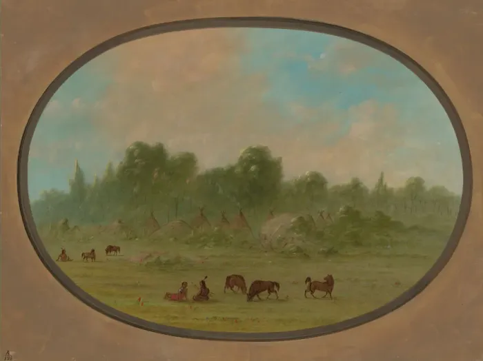 Framed Print : Tawahquena Village, 1861 / 1869. Creator: George Catlin Framed Print : Tawahquena Village, 1861 / 1869. Creator: George Catlin