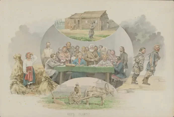 Framed Print : Tax collection, 1862. Creator: Znamensky, Mikhail Stepanovich (1833-1892) Framed Print : Tax collection, 1862. Creator: Znamensky, Mikhail Stepanovich (1833-1892)