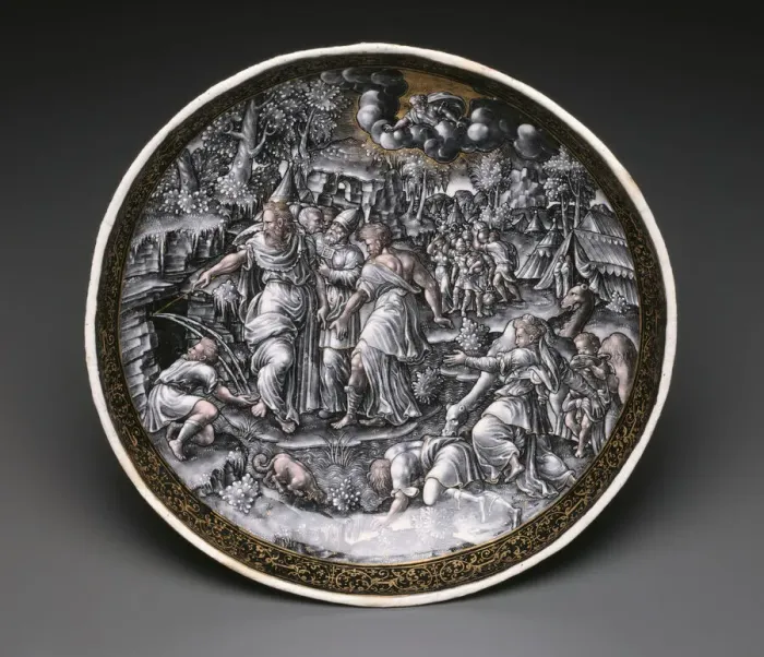 Framed Print : Tazza with Moses Striking Water from the Rock, Limoges, 1570 / 75. Creator: Master I. C Framed Print : Tazza with Moses Striking Water from the Rock, Limoges, 1570 / 75. Creator: Master I. C