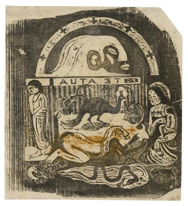 Framed Print : Te atua (The God), from the Suite of Late Wood-Block Prints, 1898 / 99 Framed Print : Te atua (The God), from the Suite of Late Wood-Block Prints, 1898 / 99