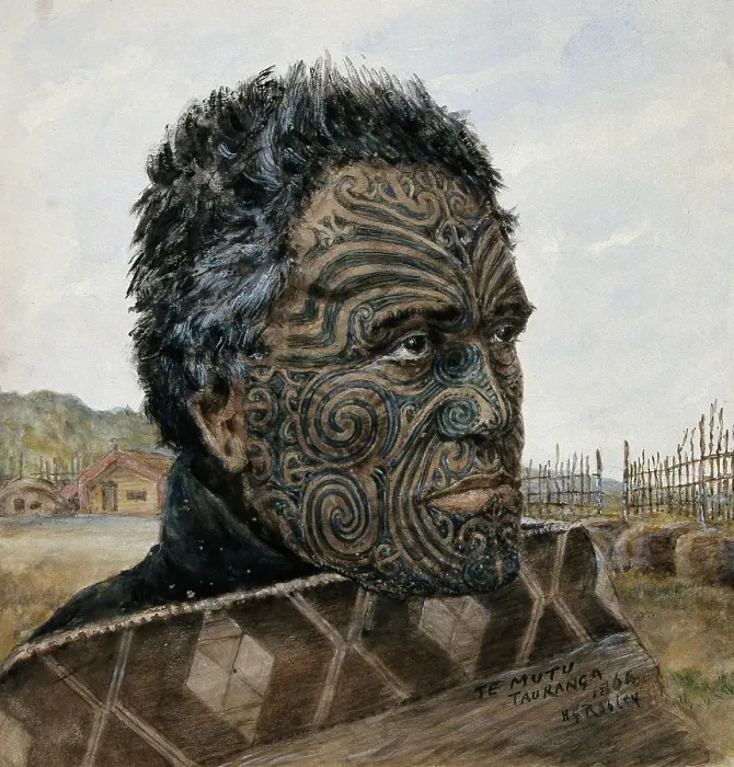 Framed Print : Te Mutu: portrait showing detail of moko design, Tauranga 1864, 1864. Creator: Major HG Robley Framed Print : Te Mutu: portrait showing detail of moko design, Tauranga 1864, 1864. Creator: Major HG Robley