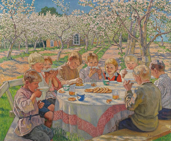 Tea In The Apple Orchard. Creator: Bogdanov-Belsky, Nikolai Petrovich (1868-1945)