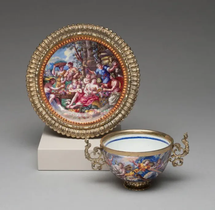 Framed Print : Tea Bowl and Saucer, Augsburg, c. 1700. Creator: Matthaus Baur II Framed Print : Tea Bowl and Saucer, Augsburg, c. 1700. Creator: Matthaus Baur II