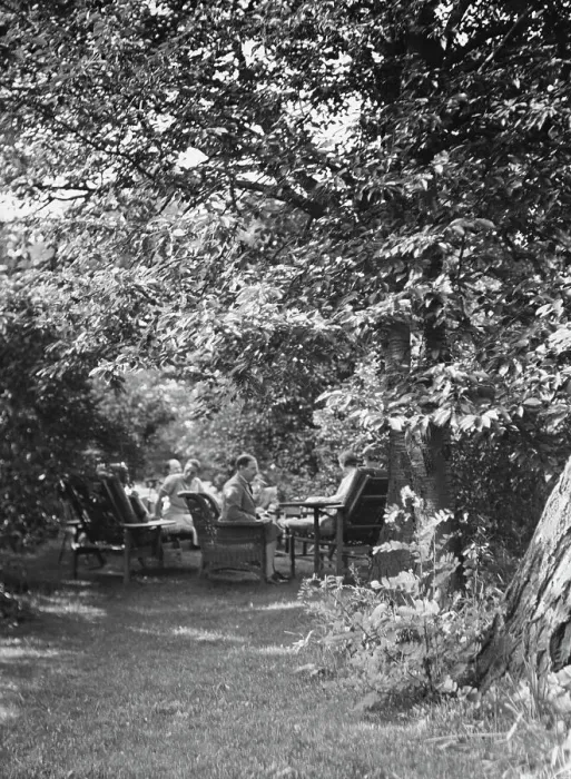 Framed Print : Tea in the Griffin or Nissen Garden, 1931 June 14. Creator: Arnold Genthe Framed Print : Tea in the Griffin or Nissen Garden, 1931 June 14. Creator: Arnold Genthe