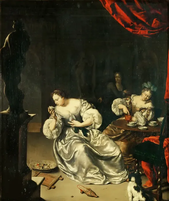 Framed Print : Tea Party, End of 17th-Early 18th century. Creator: Mieris, Willem van (1662-1747) Framed Print : Tea Party, End of 17th-Early 18th century. Creator: Mieris, Willem van (1662-1747)