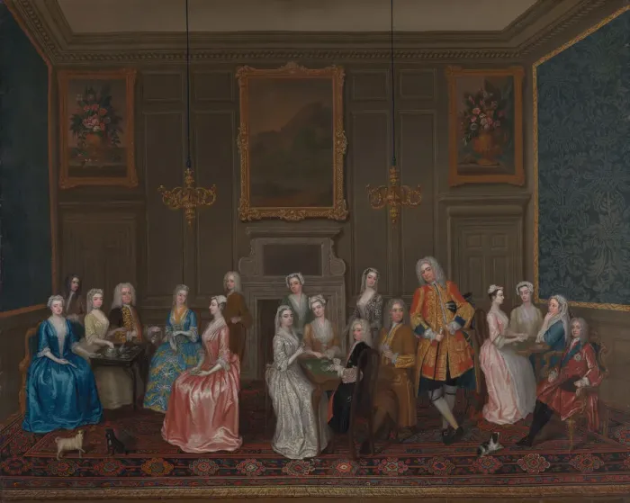 Framed Print : Tea Party at Lord Harringtons House, St. James s, 1730. Creator: Philips, Charles (c Framed Print : Tea Party at Lord Harringtons House, St. James s, 1730. Creator: Philips, Charles (c