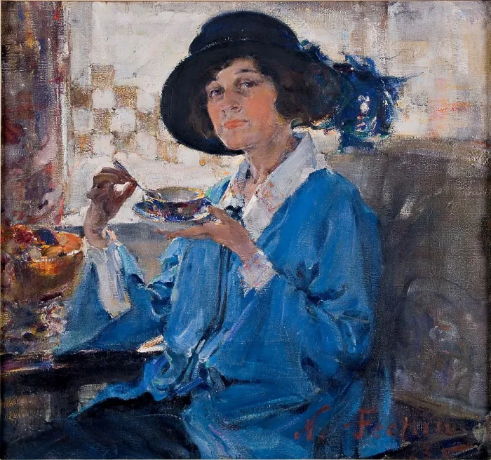 Framed Print : Tea in Santa Monica (Portrait of Mrs Krag), 1923. Creator: Nikolay Feshin Framed Print : Tea in Santa Monica (Portrait of Mrs Krag), 1923. Creator: Nikolay Feshin