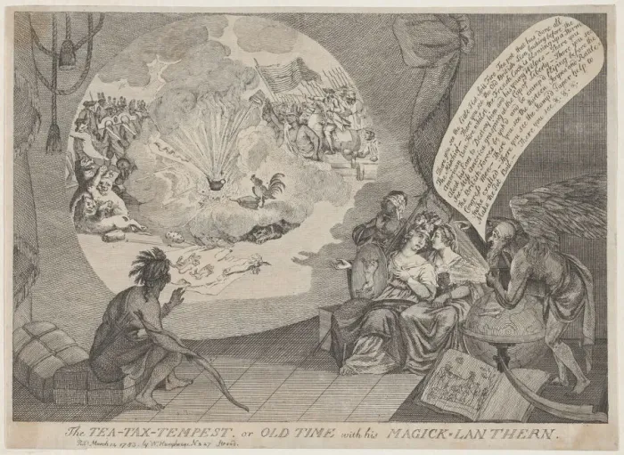 Framed Print : The Tea-Tax-Tempest, or Old Time with his Magick Lanthern, March 12, 1783. March 12, 1783. Creator: Anon Framed Print : The Tea-Tax-Tempest, or Old Time with his Magick Lanthern, March 12, 1783. March 12, 1783. Creator: Anon
