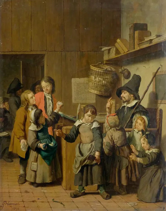 Framed Print : Teacher and school children in the classroom, 1733. Creator: Horemans, Jan Josef, the Younger (1714-1790) Framed Print : Teacher and school children in the classroom, 1733. Creator: Horemans, Jan Josef, the Younger (1714-1790)