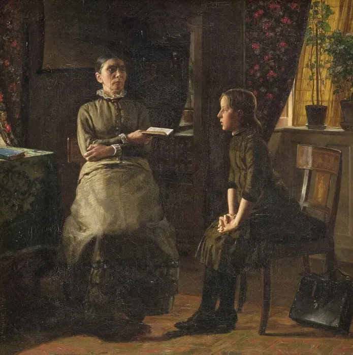 Framed Print : Teacher and student, 1885. Creator: Axel Helsted Framed Print : Teacher and student, 1885. Creator: Axel Helsted