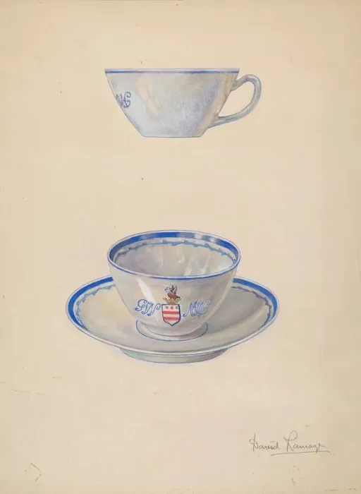 Framed Print : Teacup and Saucer, c. 1939. Creator: David Ramage Framed Print : Teacup and Saucer, c. 1939. Creator: David Ramage