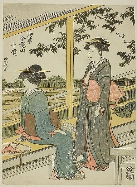 Teahouse overlooking rice fields, from the series 'Ten Precincts of Kinryuzan Temple in... c. 1783. Creator: Torii Kiyonaga. Teahouse overlooking rice fields, from the series 'Ten Precincts of Kinryuzan Temple in... c. 1783