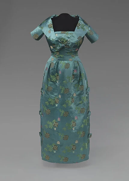 Teal blue dress and cropped jacket designed by Ann Lowe, 1950s. Creator: Unknown