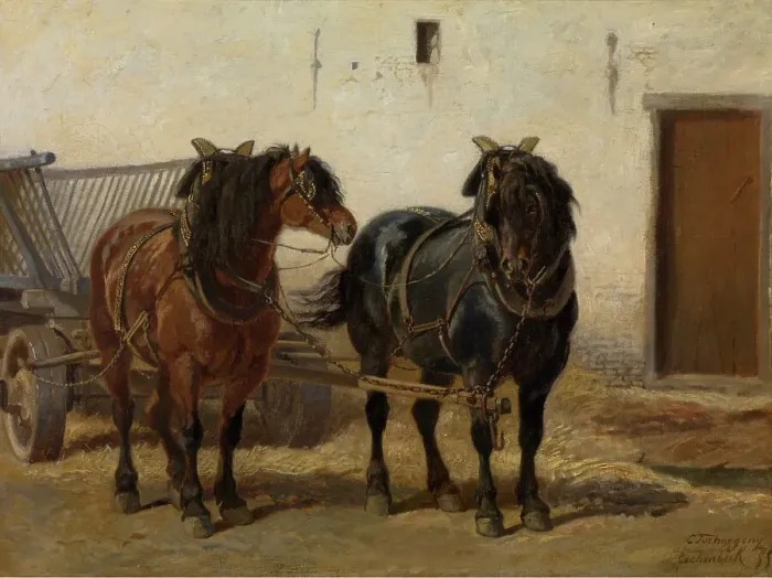 Framed Print : A Team of Horses, 1855. Creator: Charles Philogene Tschaggeny Framed Print : A Team of Horses, 1855. Creator: Charles Philogene Tschaggeny