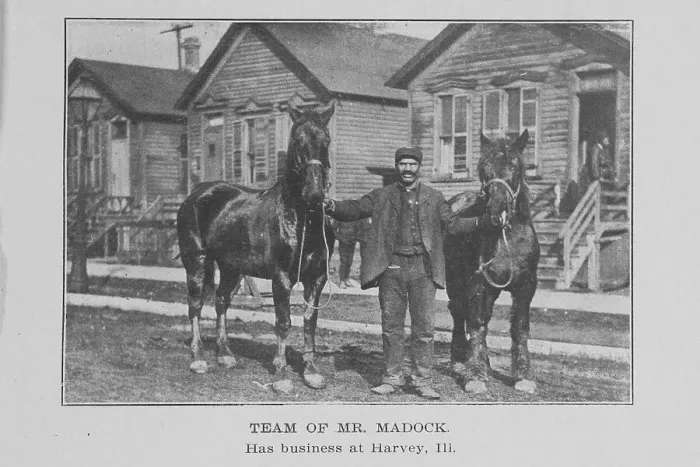 Framed Print : Team of Mr. Madock; Has business at Harvey, Ill. 1907. Creator: Unknown Framed Print : Team of Mr. Madock; Has business at Harvey, Ill. 1907. Creator: Unknown