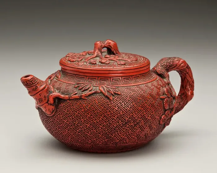 Framed Print : Teapot with plum and bamboo design, 1800s. Creator: Unknown Framed Print : Teapot with plum and bamboo design, 1800s. Creator: Unknown