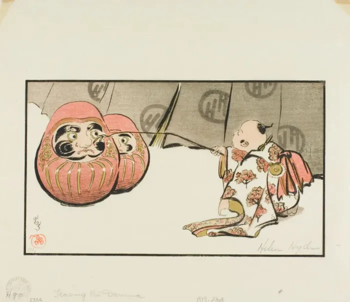 Framed Print : Teasing the Daruma, 1905. Creator: Helen Hyde Framed Print : Teasing the Daruma, 1905. Creator: Helen Hyde