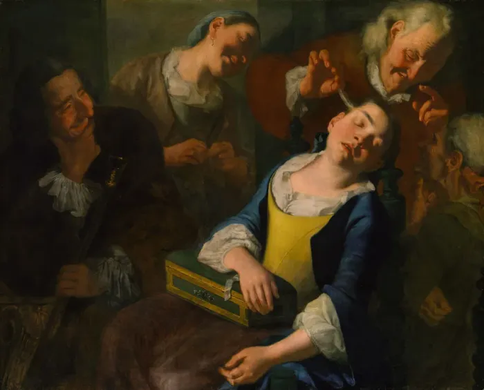 Framed Print : Teasing a Sleeping Girl, ca. 1760. Creator: Gaspare Traversi Framed Print : Teasing a Sleeping Girl, ca. 1760. Creator: Gaspare Traversi