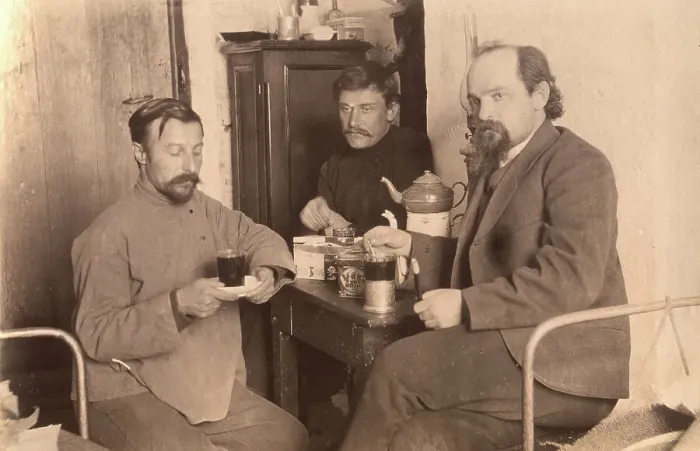 Framed Print : Teatime Even While in Penal Servitude, 1906-1911. Creator: Isaiah Aronovich Shinkman Framed Print : Teatime Even While in Penal Servitude, 1906-1911. Creator: Isaiah Aronovich Shinkman