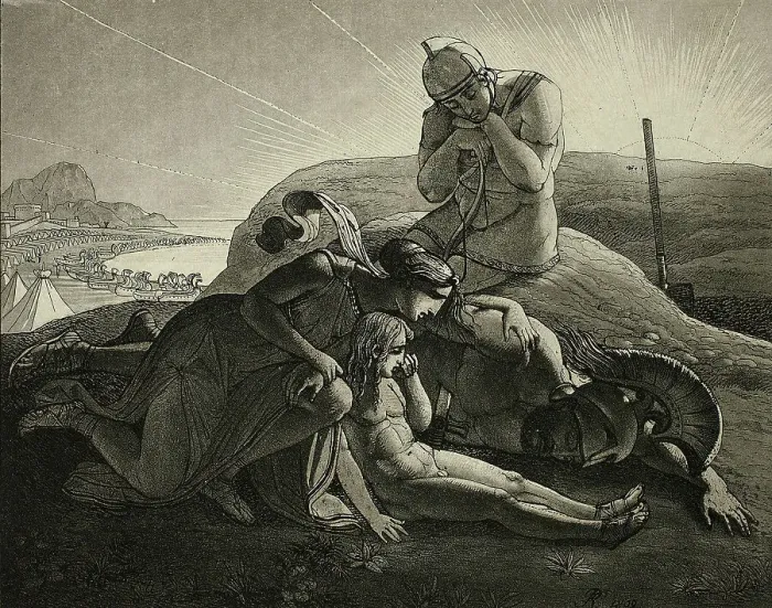 Framed Print : Tecmessa, Her Son and Teucer Lamenting the Dead Ajax, 1809. Creator: Carl Russ Framed Print : Tecmessa, Her Son and Teucer Lamenting the Dead Ajax, 1809. Creator: Carl Russ