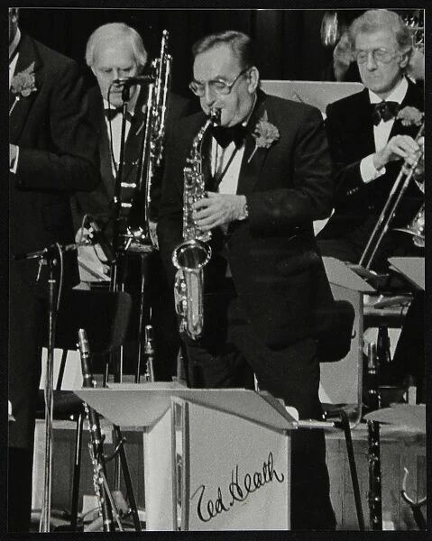 Ted Heath Orchestra alto saxophonist Ronnie Chamberlain playing at the Barbican Hall, London, 1985