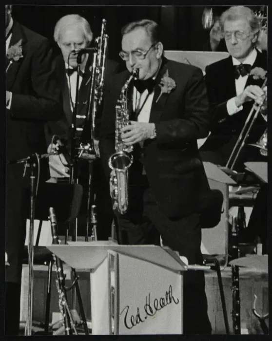 Framed Print : Ted Heath Orchestra alto saxophonist Ronnie Chamberlain playing at the Barbican Hall, London, 1985 Framed Print : Ted Heath Orchestra alto saxophonist Ronnie Chamberlain playing at the Barbican Hall, London, 1985