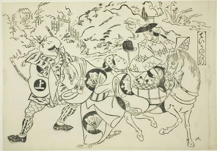 Framed Print : Teika's Journey (Taika no michiyuki), from the series Famous Scenes from Japanese... c. 1705 / 06. Creator: Okumura Masanobu. Teika's Journey (Taika no michiyuki), from the series Famous Scenes from Japanese... c. 1705 / 06 Framed Print : Teika's Journey (Taika no michiyuki), from the series Famous Scenes from Japanese... c. 1705 / 06. Creator: Okumura Masanobu. Teika's Journey (Taika no michiyuki), from the series Famous Scenes from Japanese... c. 1705 / 06