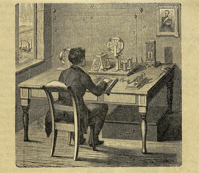 Framed Print : In a telegraph office, arrival of the dispatch, c1850. Creator: Anonymous Framed Print : In a telegraph office, arrival of the dispatch, c1850. Creator: Anonymous