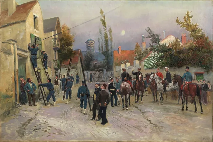 Framed Print : Telegraph operator working in a village, c1880. Creator: Detaille, Edouard (1848-1912) Framed Print : Telegraph operator working in a village, c1880. Creator: Detaille, Edouard (1848-1912)