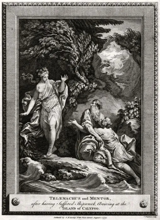 Framed Print : Telemachus and Mentor, after having suffered a shipwreck, arrive at the Island of Calypso, 1774. Artist: Charles Grignion Framed Print : Telemachus and Mentor, after having suffered a shipwreck, arrive at the Island of Calypso, 1774. Artist: Charles Grignion