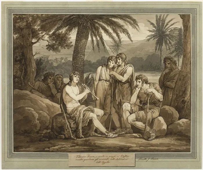 Framed Print : Telemachus Plays and Sings to the Shepherds in Egypt, from The Adventures of... 1808. Creator: Bartolomeo Pinelli Framed Print : Telemachus Plays and Sings to the Shepherds in Egypt, from The Adventures of... 1808. Creator: Bartolomeo Pinelli