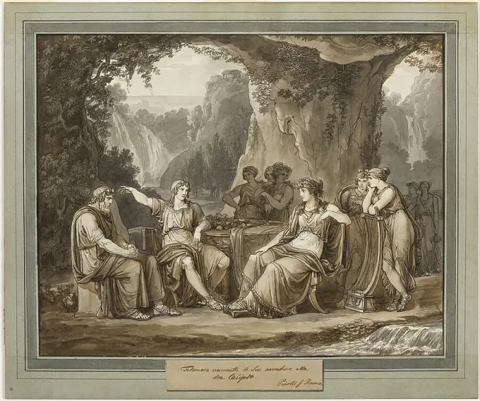 Framed Print : Telemachus Relates His Adventures to the Goddess Calypso, from The Adventures... 1808. Creator: Bartolomeo Pinelli Framed Print : Telemachus Relates His Adventures to the Goddess Calypso, from The Adventures... 1808. Creator: Bartolomeo Pinelli
