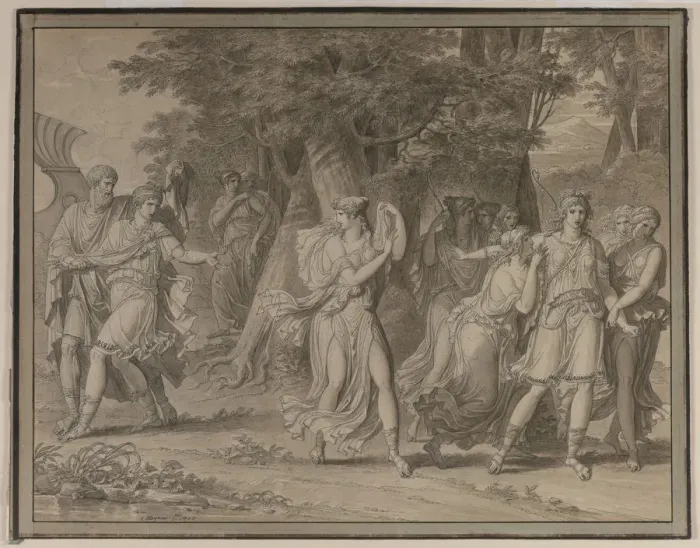 Framed Print : Telemachus, Urged by Mentor, Leaving the Island of Calypso, 1800. Creator: Charles Meynier Framed Print : Telemachus, Urged by Mentor, Leaving the Island of Calypso, 1800. Creator: Charles Meynier
