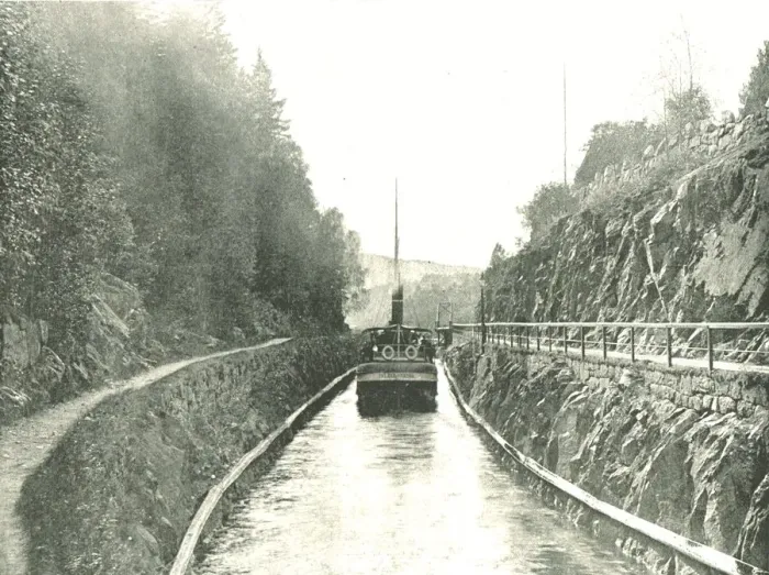 Framed Print : The Telemark Canal, heading towards Ulefoss, Norway, 1895. Creator: Axel Lindahl Framed Print : The Telemark Canal, heading towards Ulefoss, Norway, 1895. Creator: Axel Lindahl
