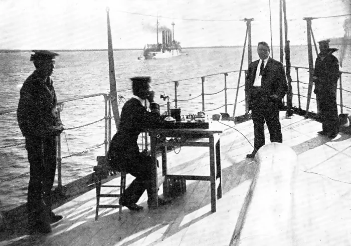 Framed Print : Telephoning By Means Of The Collins Wireless System Between Japanese War-Ships, 1909. Creator: George Grantham Bain Framed Print : Telephoning By Means Of The Collins Wireless System Between Japanese War-Ships, 1909. Creator: George Grantham Bain