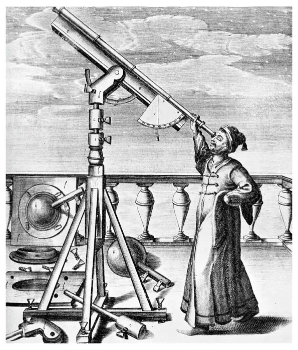 Framed Print : Telescope from Selenographia, 1647 (1956) Framed Print : Telescope from Selenographia, 1647 (1956)