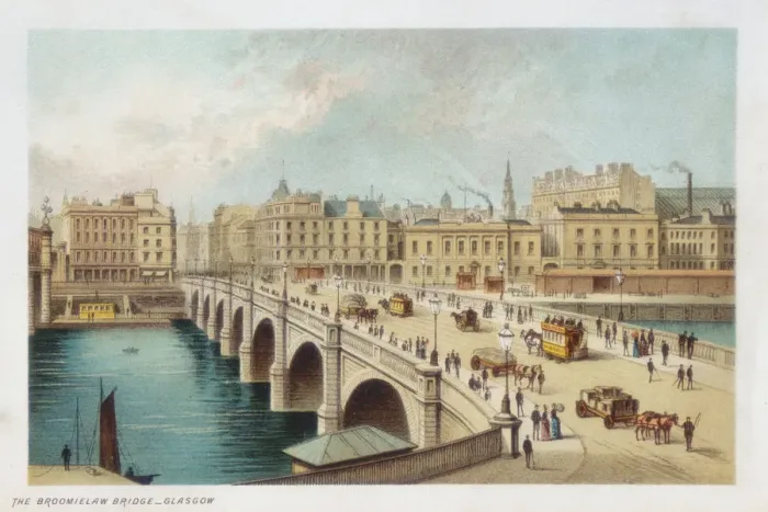 Framed Print : Telfords bridge over the Clyde at Broomielaw, Glasgow, 1891 Framed Print : Telfords bridge over the Clyde at Broomielaw, Glasgow, 1891