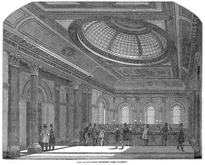 Framed Print : Telling room, National Bank of Scotland, Glasgow, c1860 Framed Print : Telling room, National Bank of Scotland, Glasgow, c1860