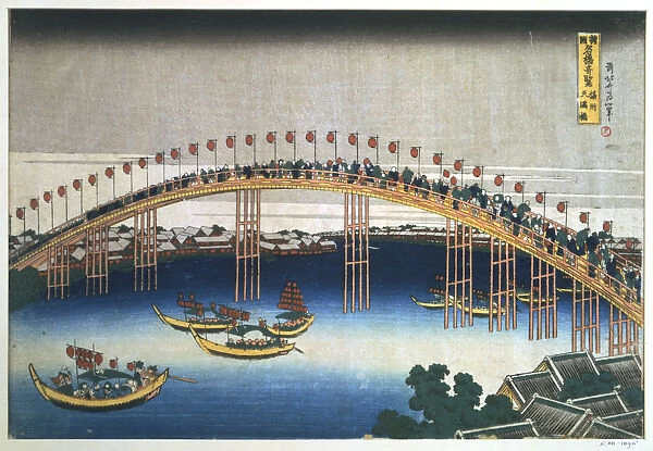 Temma bridge, Osaka, Japan, 1830. Artist: Hokusai