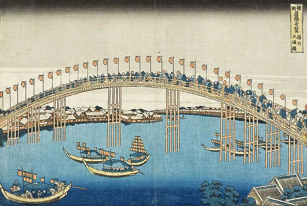 Temma Bridge, Settsu Province, c1835. Creator: Hokusai