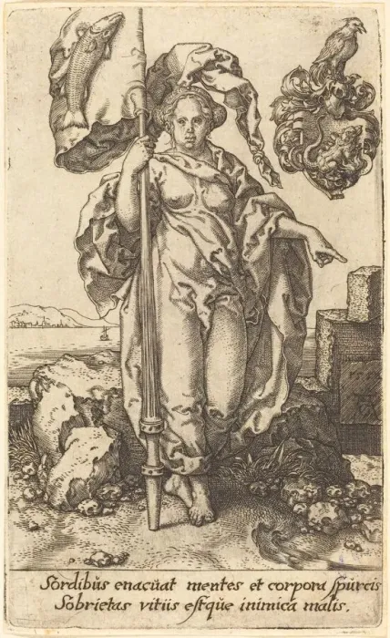 Framed Print : Temperance, 1552. Creator: Heinrich Aldegrever Framed Print : Temperance, 1552. Creator: Heinrich Aldegrever