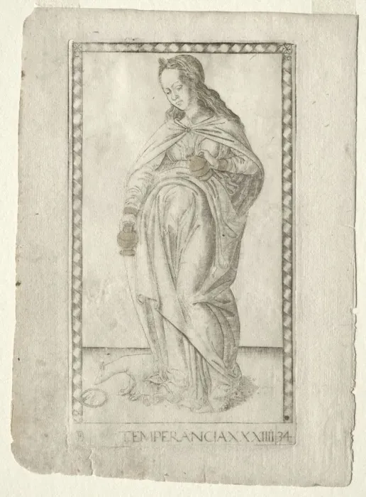 Framed Print : Temperance (from the Tarocchi, series B: Cosmic Principles & Virtues, #34), before 1467 Framed Print : Temperance (from the Tarocchi, series B: Cosmic Principles & Virtues, #34), before 1467